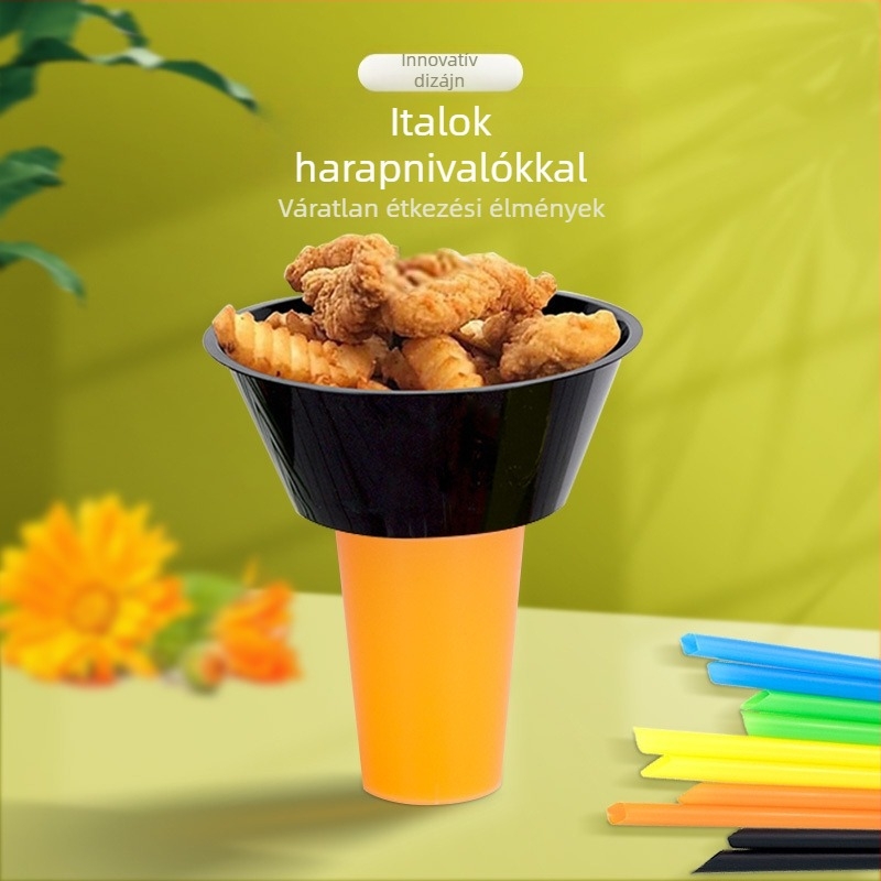 Egyszer használatos, megnövelt vastagságú hot pot pohár tartóval, tej-tea, sült csirke és gyümölcsök számára