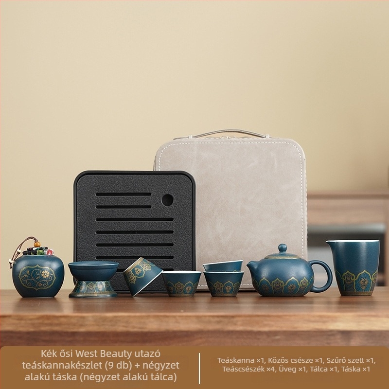 Ru kiln crackle-glaze teáskészlet aranyszálas bambusz motívummal, otthoni használatra és irodai recepcióra, luxus ajándék