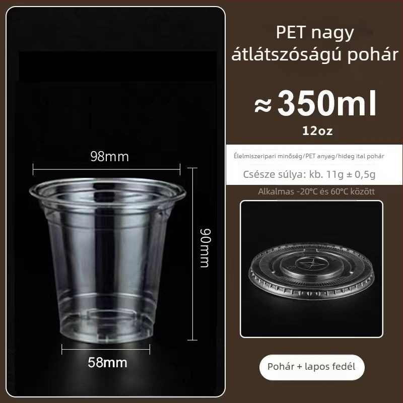 Műanyag teás pohár tejjel és fedővel, 98 mm átmérőjű, vastított és átlátszó, hideg italokhoz