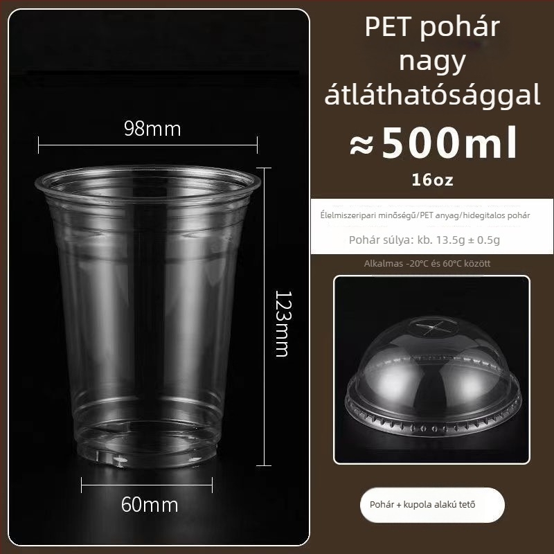 Műanyag teás pohár tejjel és fedővel, 98 mm átmérőjű, vastított és átlátszó, hideg italokhoz