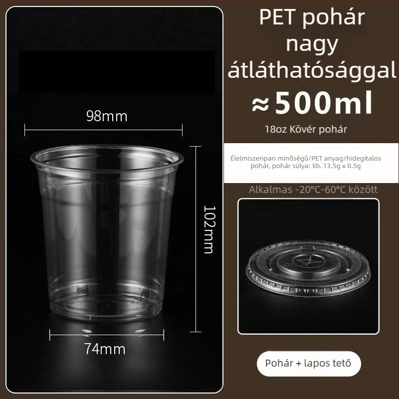 Műanyag teás pohár tejjel és fedővel, 98 mm átmérőjű, vastított és átlátszó, hideg italokhoz