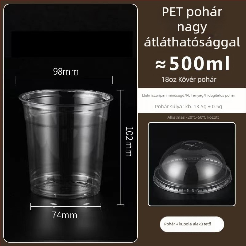 Műanyag teás pohár tejjel és fedővel, 98 mm átmérőjű, vastított és átlátszó, hideg italokhoz