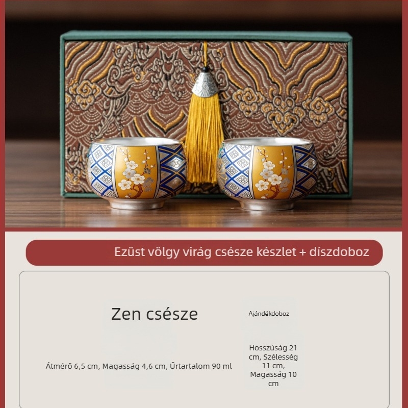 National Treasure Kiln teáscsésze ezüst bevonattal, luxus kerámia teáscsésze díszdobozban, személyre szabott logó