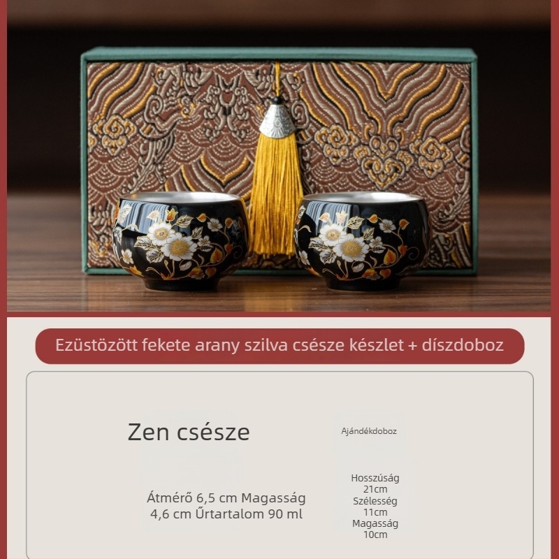 National Treasure Kiln teáscsésze ezüst bevonattal, luxus kerámia teáscsésze díszdobozban, személyre szabott logó