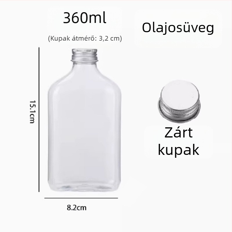 PET karcsúsító palack, egyszer használatos kupakkal, trendi kreatív narancs színű üveg italokhoz, zöldséglé és tejes teahoz, 360 ml, lapos palack