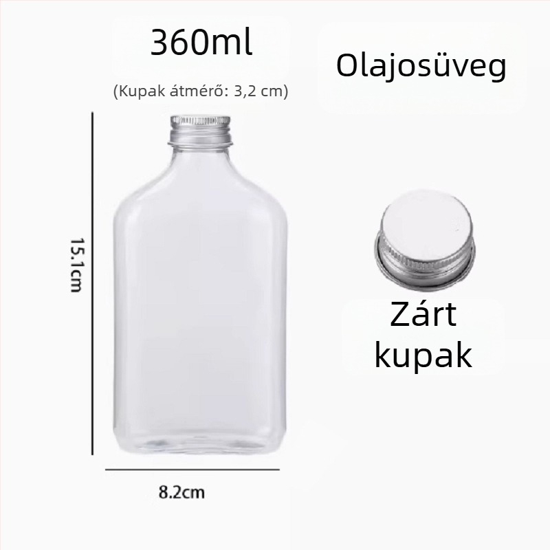 PET karcsúsító palack, egyszer használatos kupakkal, trendi kreatív narancs színű üveg italokhoz, zöldséglé és tejes teahoz, 360 ml, lapos palack