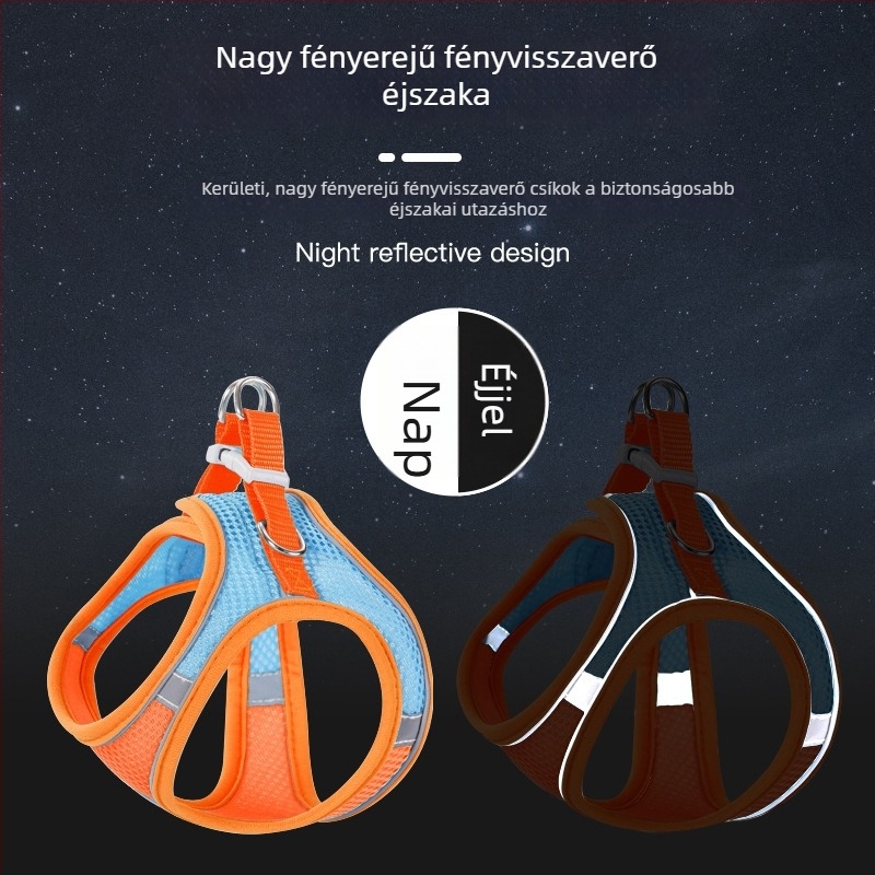 Kis méretű kutya és macska hám-póráz, fényvisszaverő, lélegző nylon, behúzható