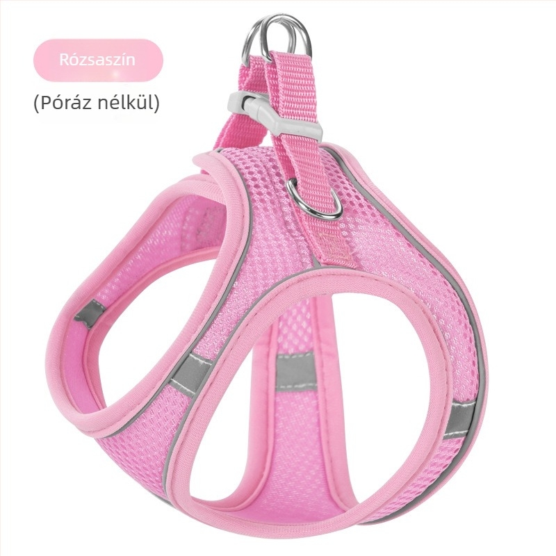 Kis méretű kutya és macska hám-póráz, fényvisszaverő, lélegző nylon, behúzható