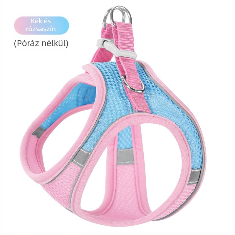 Kis méretű kutya és macska hám-póráz, fényvisszaverő, lélegző nylon, behúzható