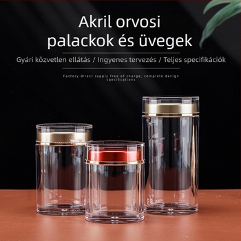 Átlátszó akril üveg goji bogyókhoz, dupla kupakkal, tárolás étrend-kiegészítőkhöz
