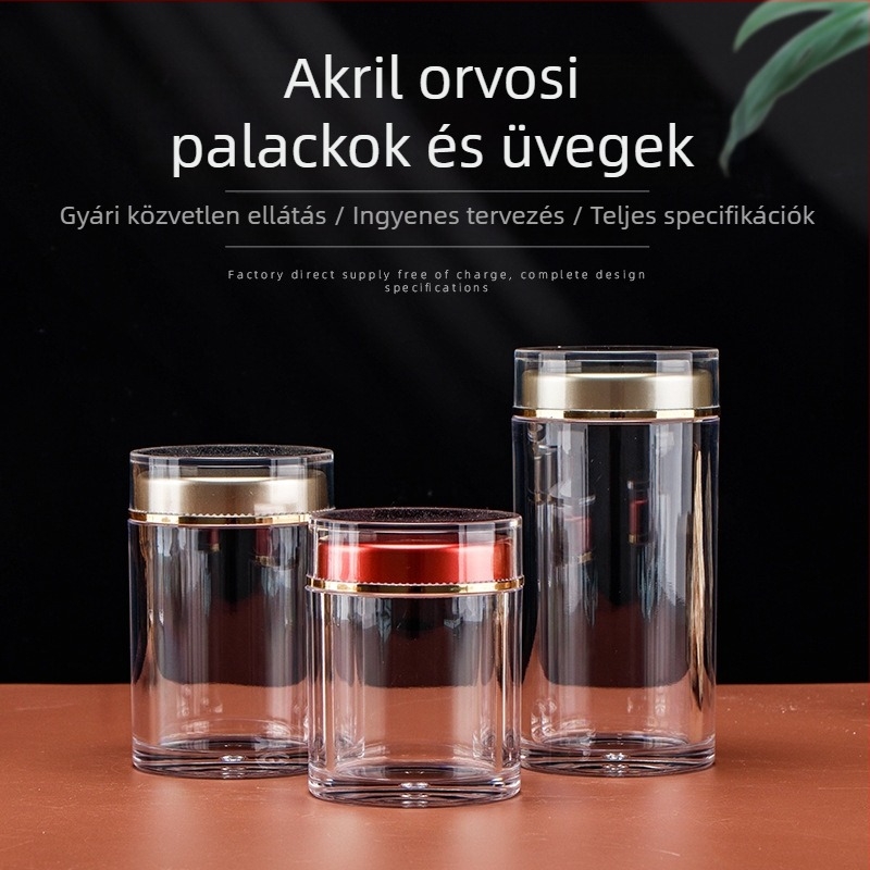 Átlátszó akril üveg goji bogyókhoz, dupla kupakkal, tárolás étrend-kiegészítőkhöz