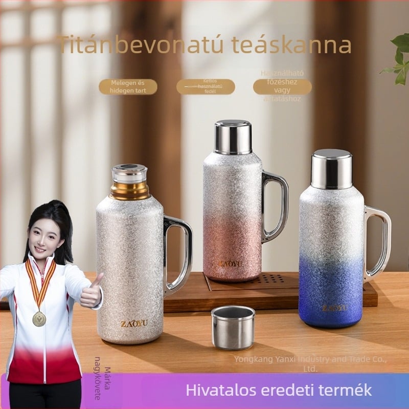 Titánium bevonat szigetelt termosz, nagy kapacitású, otthonra, irodába és szabadban