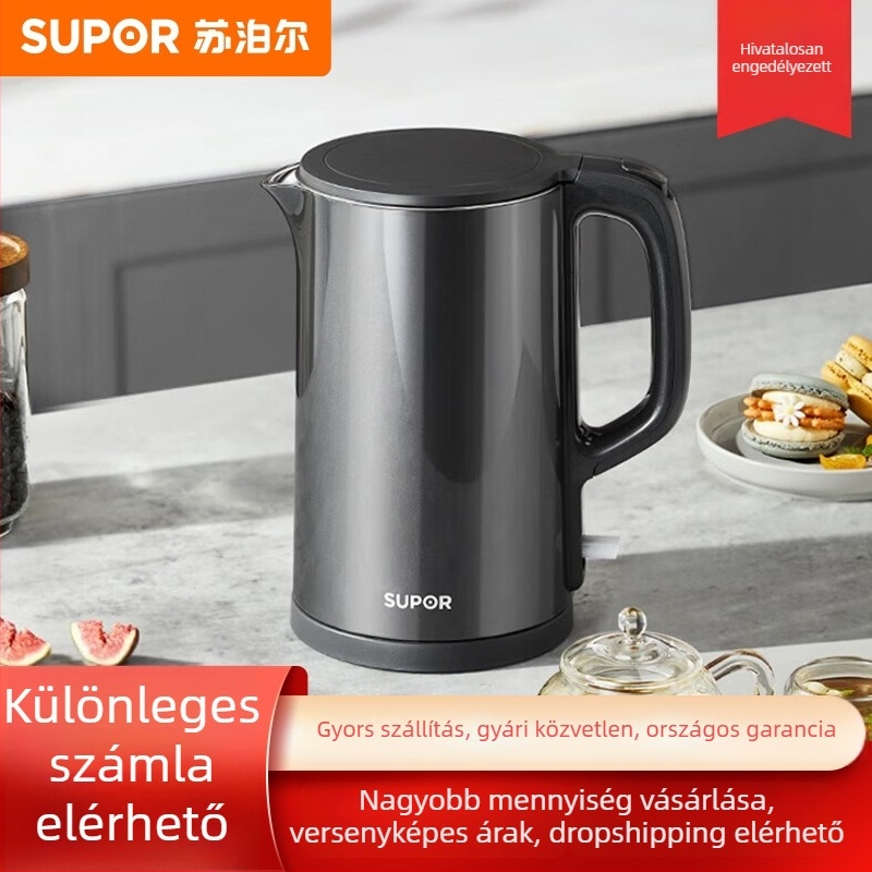 Supor 1.5L-es elektromos vízforraló, 304 rozsdamentes acél, automatikus kikapcsolás, otthoni használatra