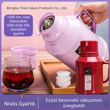 Üveg belső falú, szigetelt termosz, nagy kapacitású, otthoni és üzleti használatra, kültéren.