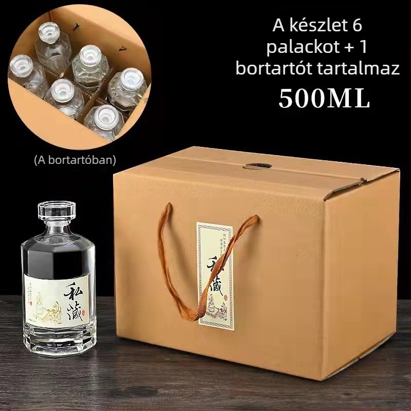 Vastagított üvegű borosüveg készlet címkékkel, átlátszó üres üveg otthoni bor készítéséhez, ajándékdobozban