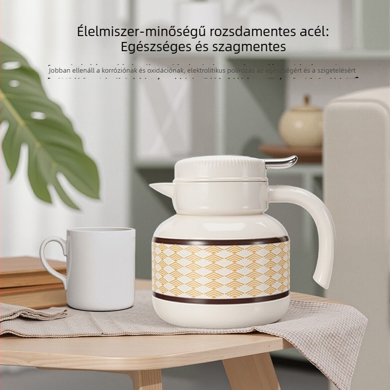 304 rozsdamentes acél teáskanna, hőszigetelt, nagy kapacitású, szivárgásmentes zárás, szilikon alj, kollégiumi használathoz