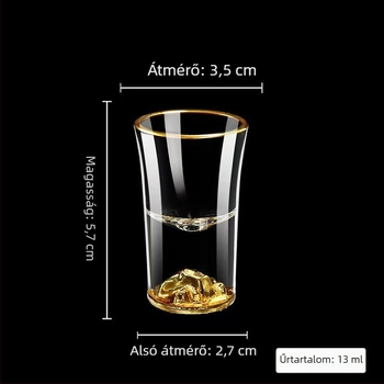 Kínai stílusú kristály spirit pohár arany szegéllyel és aranyfóliával, whiskey pohár