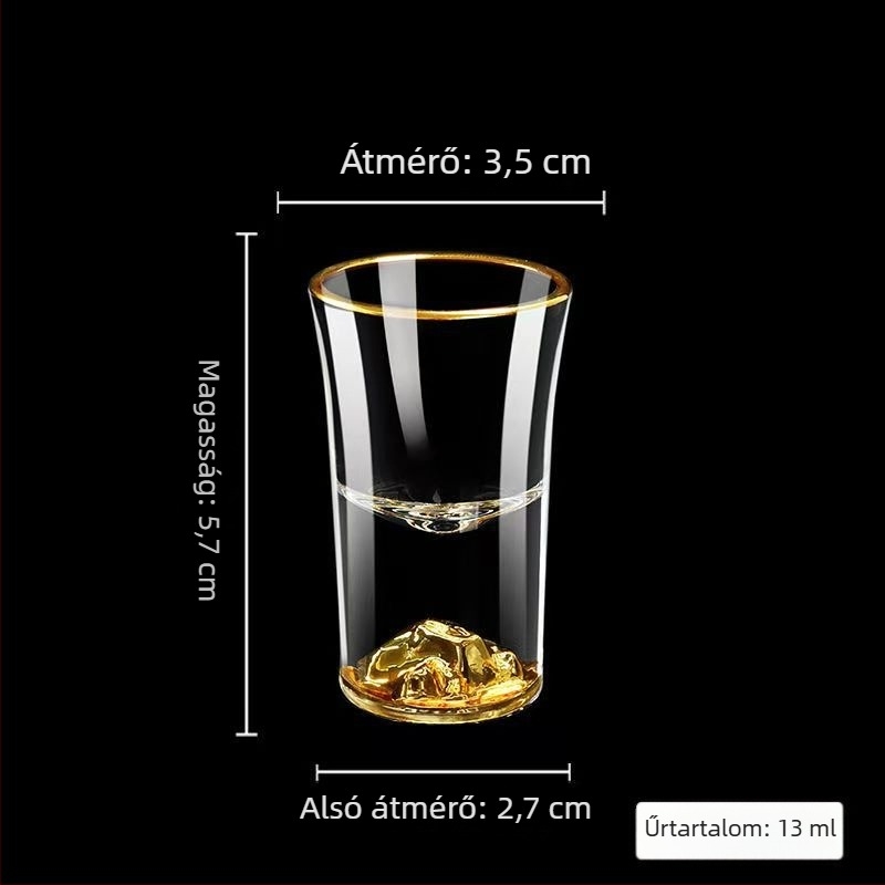 Kínai stílusú kristály spirit pohár arany szegéllyel és aranyfóliával, whiskey pohár