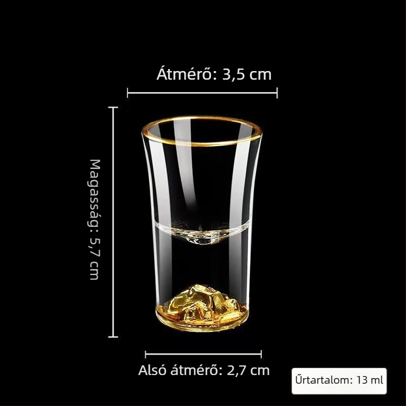 Kínai stílusú kristály spirit pohár arany szegéllyel és aranyfóliával, whiskey pohár