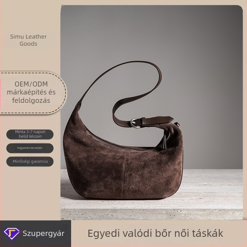 Valtáska valódi bőrből, dumpling-stílus, matt velúr felület, nőknek szóló crossbody táska, 2025 vintage inspiráció