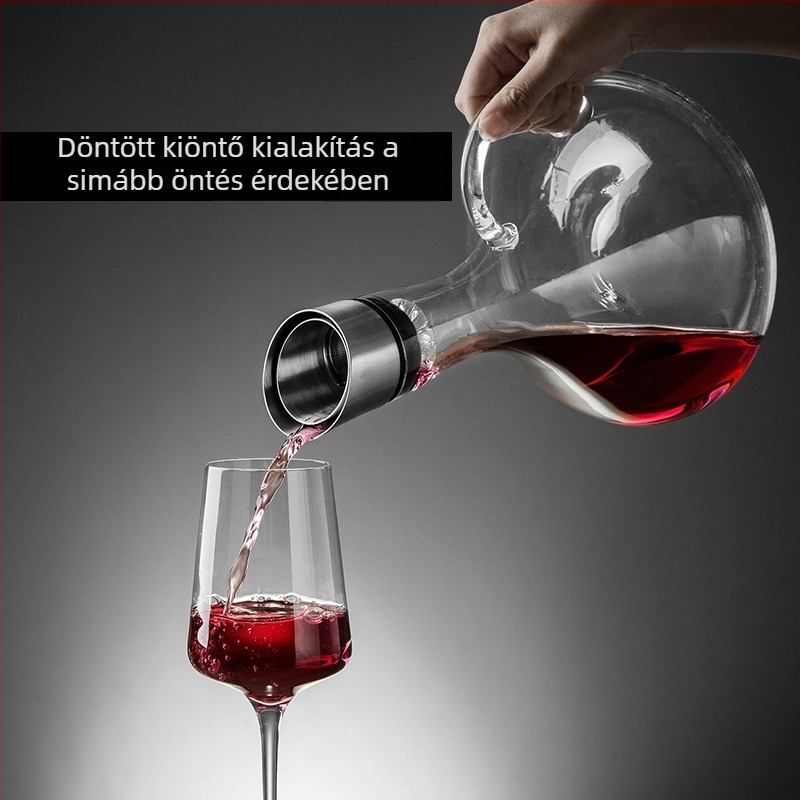 Kristály üvegből készült boros decanter szűrővel, zuhatagszerű kiömlés, kapacitás 1000 ml feletti