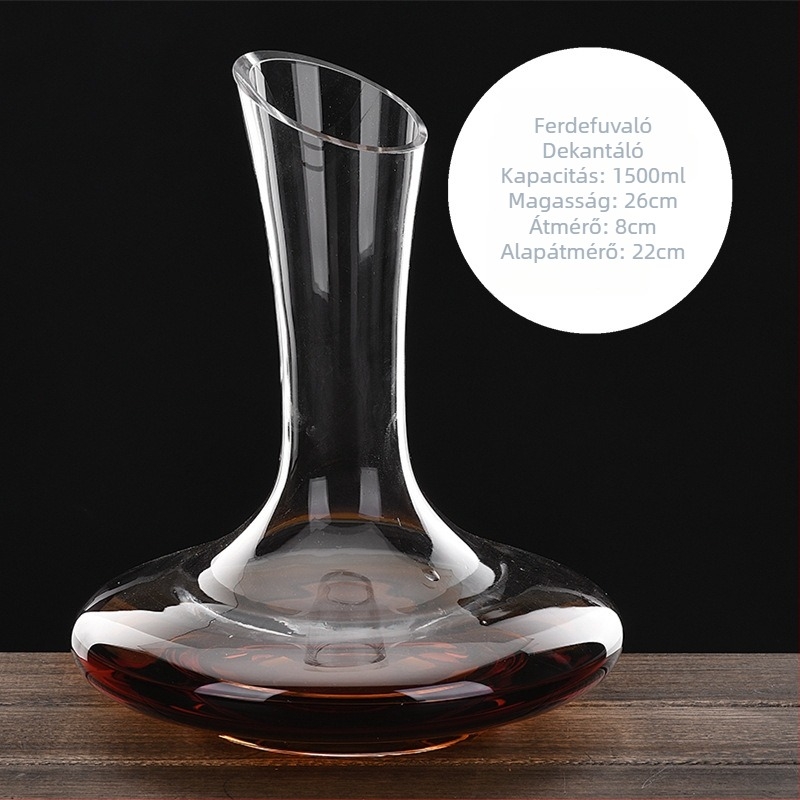 Kristály üvegből készült boros decanter szűrővel, zuhatagszerű kiömlés, kapacitás 1000 ml feletti