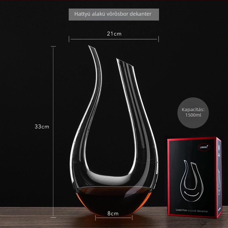 Kristály üvegből készült boros decanter szűrővel, zuhatagszerű kiömlés, kapacitás 1000 ml feletti
