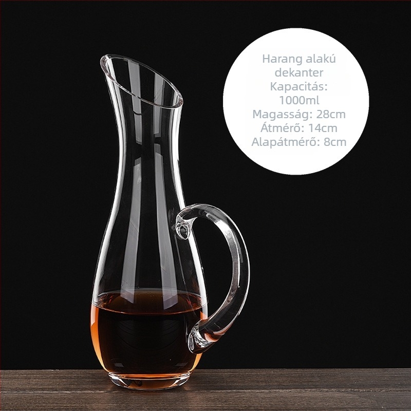 Kristály üvegből készült boros decanter szűrővel, zuhatagszerű kiömlés, kapacitás 1000 ml feletti