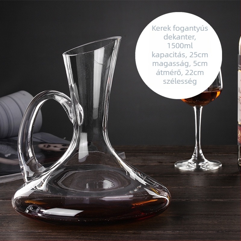 Kristály üvegből készült boros decanter szűrővel, zuhatagszerű kiömlés, kapacitás 1000 ml feletti