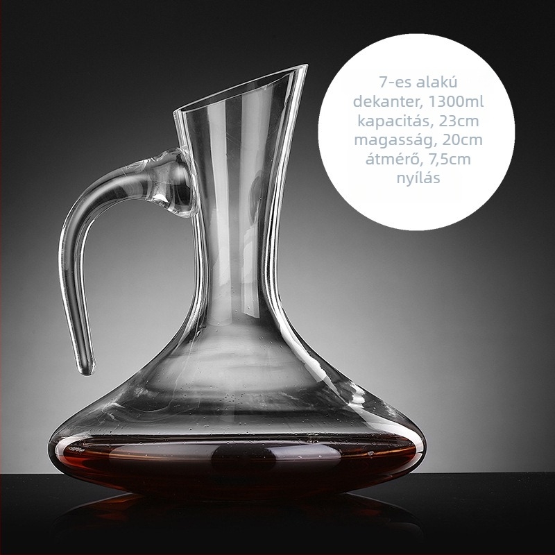 Kristály üvegből készült boros decanter szűrővel, zuhatagszerű kiömlés, kapacitás 1000 ml feletti