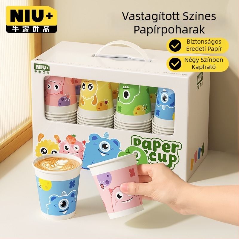 Egyszer használatos vastagított papírpoharak kereskedelmi felhasználásra, forró és hideg italokhoz, égés elleni védelem, szivárgásmentes.