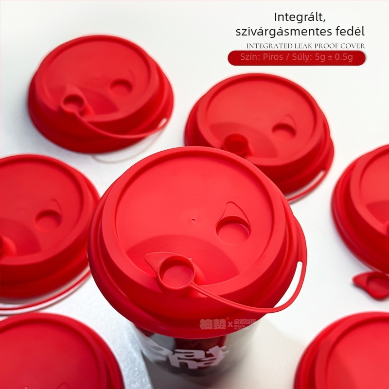 90 mm átmérőjű tejes-tea pohárfedél, integrált injekciós öntéses kialakítás, szivárgásmentes, műanyag, színes összekapcsolt fedél