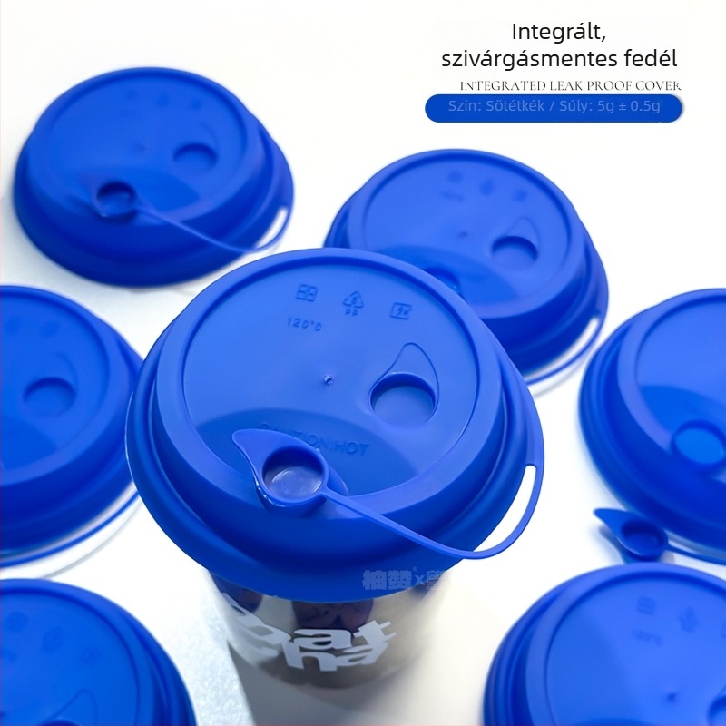 90 mm átmérőjű tejes-tea pohárfedél, integrált injekciós öntéses kialakítás, szivárgásmentes, műanyag, színes összekapcsolt fedél