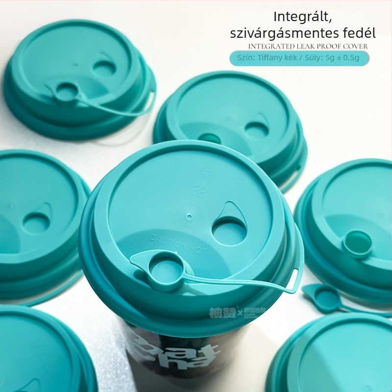 90 mm átmérőjű tejes-tea pohárfedél, integrált injekciós öntéses kialakítás, szivárgásmentes, műanyag, színes összekapcsolt fedél