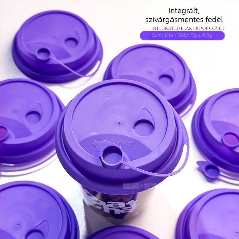90 mm átmérőjű tejes-tea pohárfedél, integrált injekciós öntéses kialakítás, szivárgásmentes, műanyag, színes összekapcsolt fedél