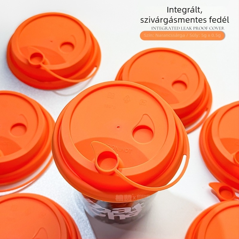 90 mm átmérőjű tejes-tea pohárfedél, integrált injekciós öntéses kialakítás, szivárgásmentes, műanyag, színes összekapcsolt fedél