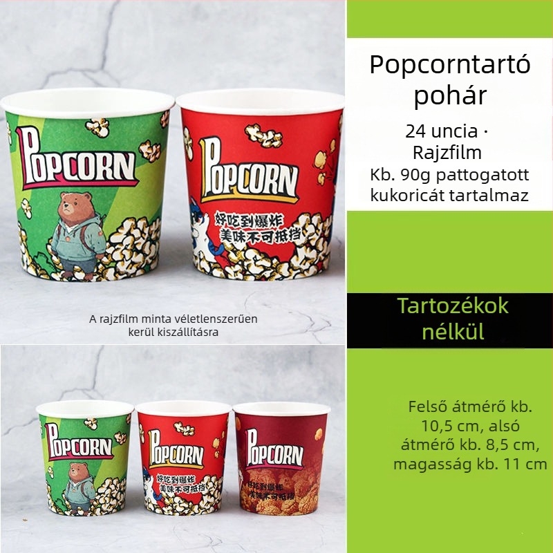 Mini egyszer használatos kerek popcorn vödör sárga vastag papírból, mozihoz