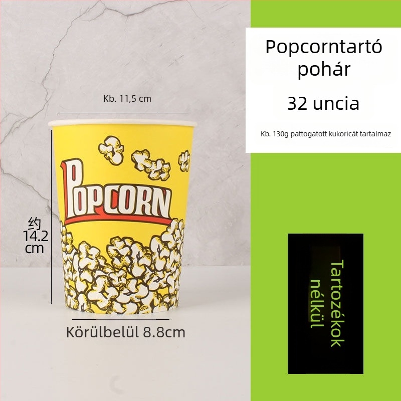 Mini egyszer használatos kerek popcorn vödör sárga vastag papírból, mozihoz