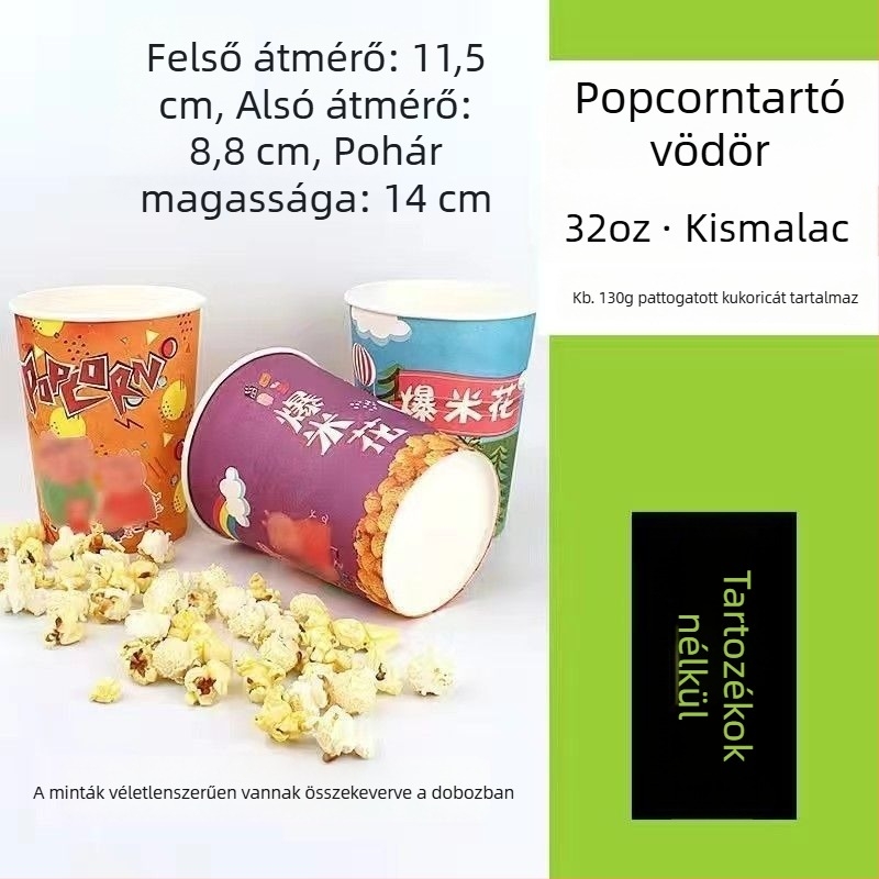 Mini egyszer használatos kerek popcorn vödör sárga vastag papírból, mozihoz
