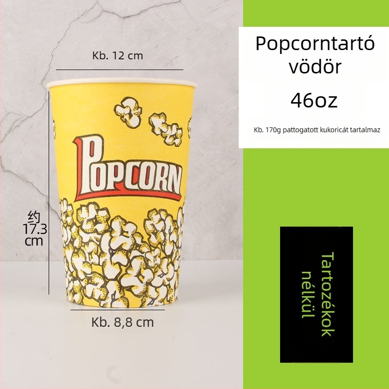 Mini egyszer használatos kerek popcorn vödör sárga vastag papírból, mozihoz