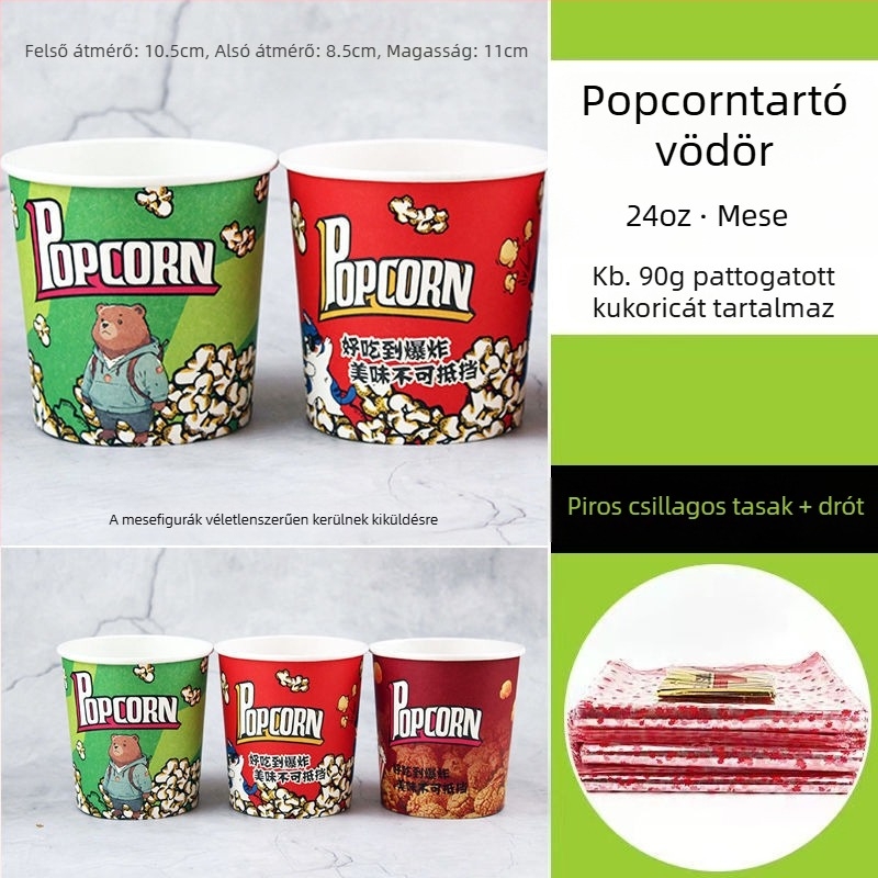 Mini egyszer használatos kerek popcorn vödör sárga vastag papírból, mozihoz