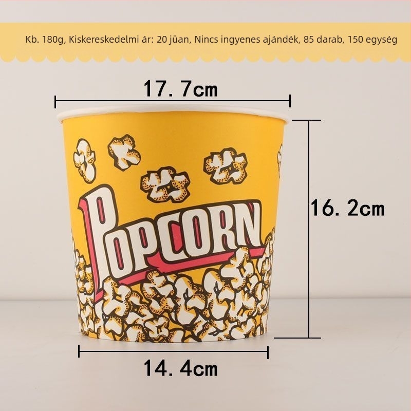 Mini egyszer használatos kerek popcorn vödör sárga vastag papírból, mozihoz