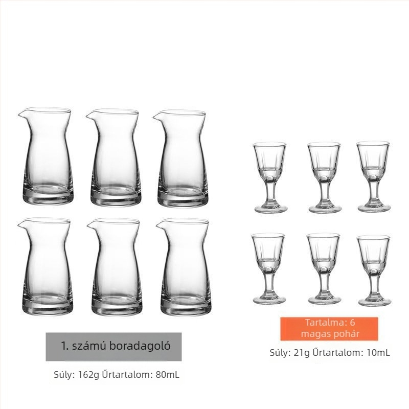 Otthoni használatra tervezett szeszes italok adagoló készlet, elegáns kis shot pohár, magas minőségű boros készlet mérő pohár tartóval.