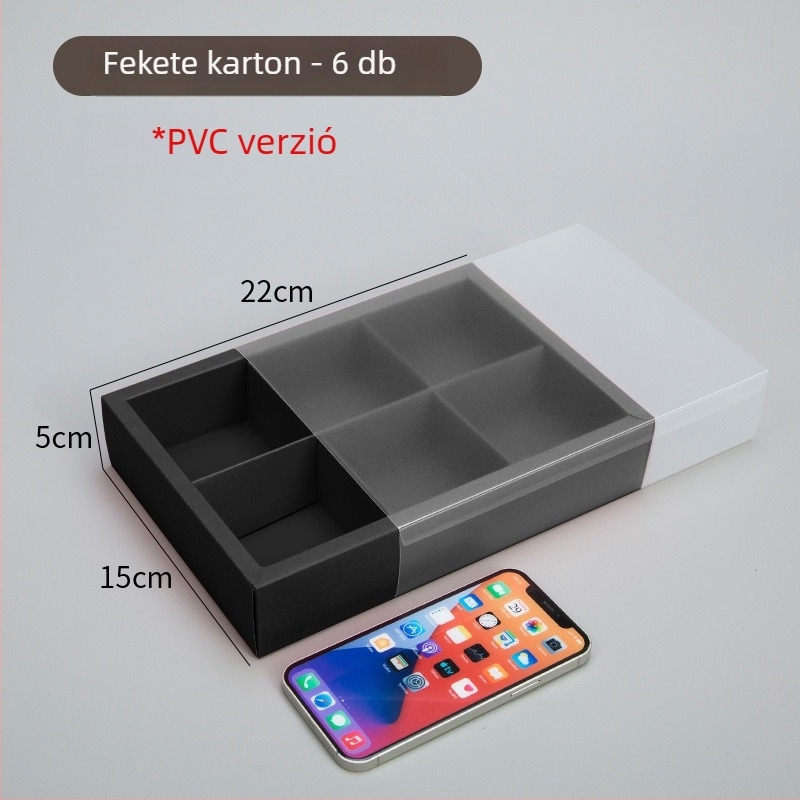 Kraft papírból készült fiókos doboz, 6-8 rekesz, PVC matt felülettel, sütemények és teajándékok számára