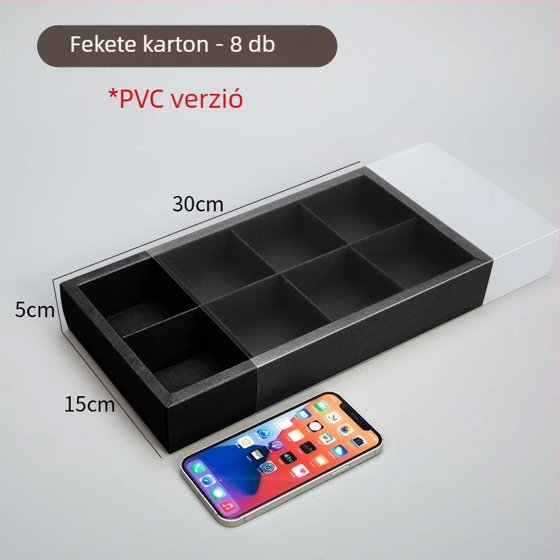 Kraft papírból készült fiókos doboz, 6-8 rekesz, PVC matt felülettel, sütemények és teajándékok számára