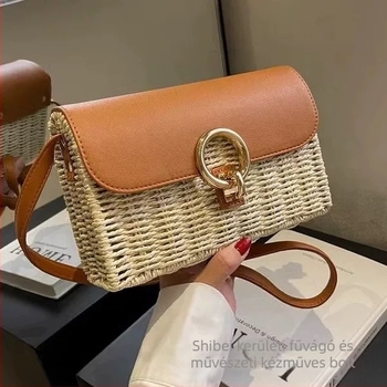 Női négyzet alakú szövött crossbody táska záródó csattal, mindennapi és strand használatra