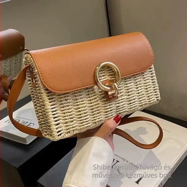 Női négyzet alakú szövött crossbody táska záródó csattal, mindennapi és strand használatra