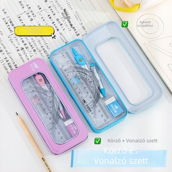 7 részes készlet körzővel és vonalzóval diákok számára logó testreszabással