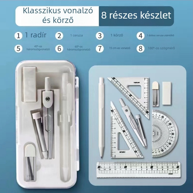 ACS908E5 Körző és vonalzó készlet diákok számára, nyolcrészes, 15 cm