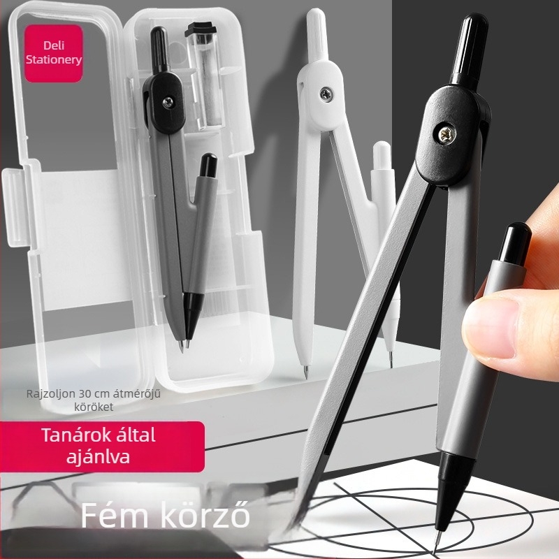 Deli fém körzőkészlet diákvizsgákhoz, professzionális rajzhoz, automatikus grafit tollal
